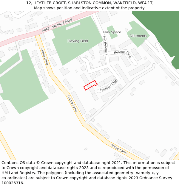 12, HEATHER CROFT, SHARLSTON COMMON, WAKEFIELD, WF4 1TJ: Location map and indicative extent of plot