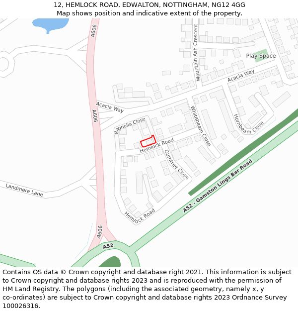12, HEMLOCK ROAD, EDWALTON, NOTTINGHAM, NG12 4GG: Location map and indicative extent of plot