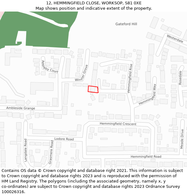 12, HEMMINGFIELD CLOSE, WORKSOP, S81 0XE: Location map and indicative extent of plot