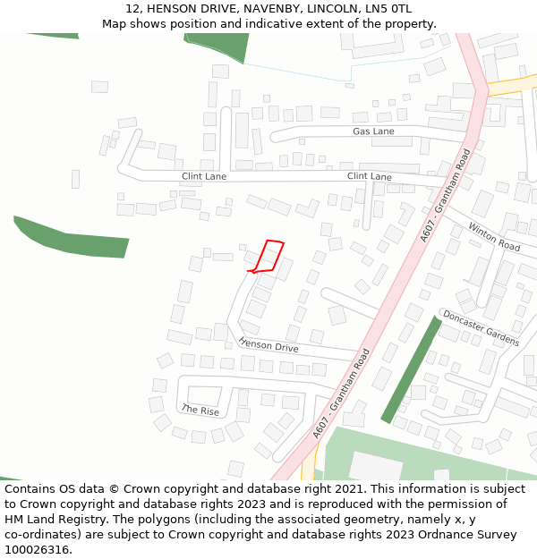 12, HENSON DRIVE, NAVENBY, LINCOLN, LN5 0TL: Location map and indicative extent of plot