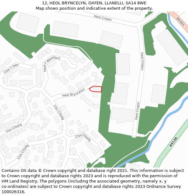 12, HEOL BRYNCELYN, DAFEN, LLANELLI, SA14 8WE: Location map and indicative extent of plot