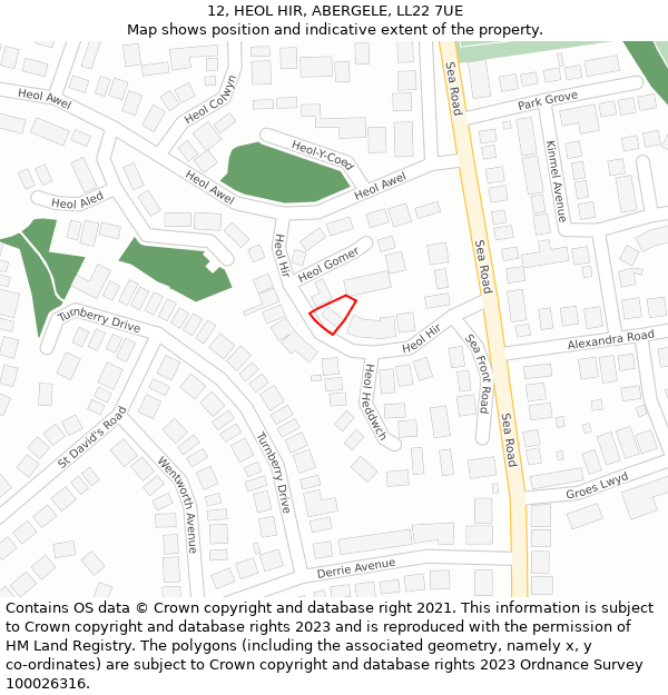 12, HEOL HIR, ABERGELE, LL22 7UE: Location map and indicative extent of plot