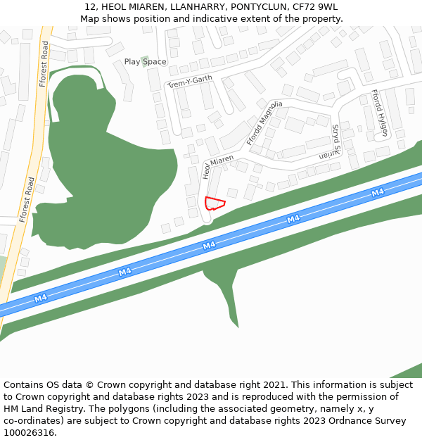 12, HEOL MIAREN, LLANHARRY, PONTYCLUN, CF72 9WL: Location map and indicative extent of plot