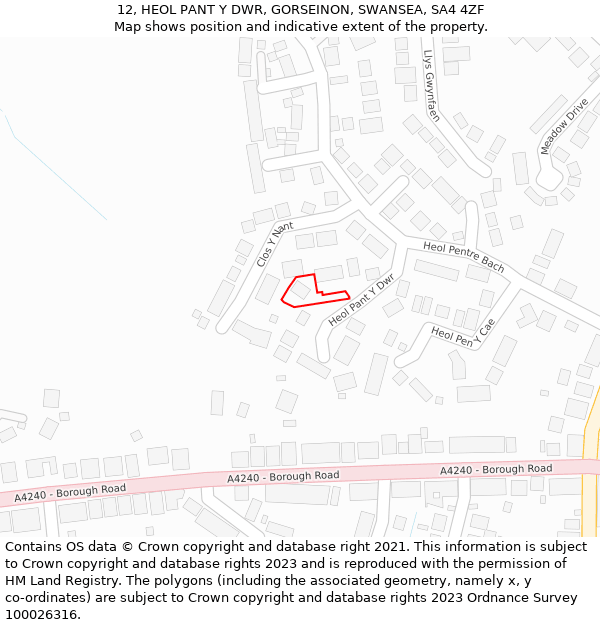 12, HEOL PANT Y DWR, GORSEINON, SWANSEA, SA4 4ZF: Location map and indicative extent of plot