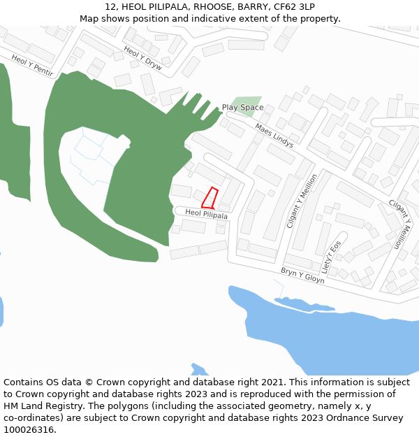 12, HEOL PILIPALA, RHOOSE, BARRY, CF62 3LP: Location map and indicative extent of plot