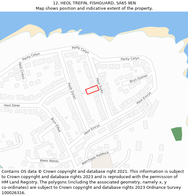 12, HEOL TREFIN, FISHGUARD, SA65 9EN: Location map and indicative extent of plot