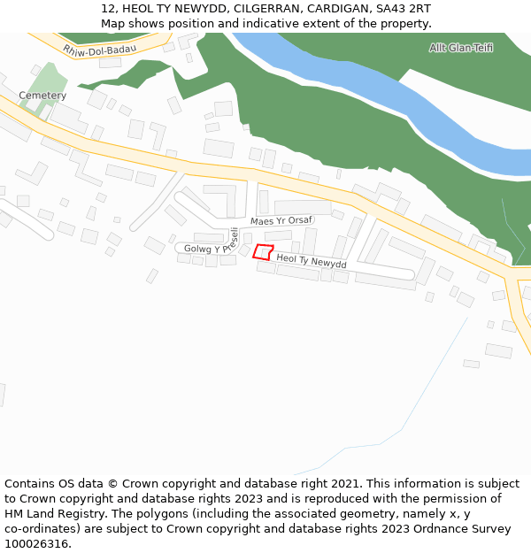 12, HEOL TY NEWYDD, CILGERRAN, CARDIGAN, SA43 2RT: Location map and indicative extent of plot