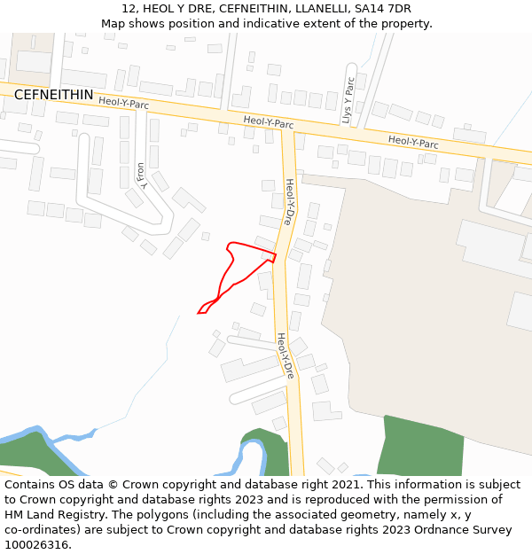 12, HEOL Y DRE, CEFNEITHIN, LLANELLI, SA14 7DR: Location map and indicative extent of plot