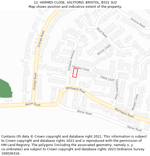 12, HERMES CLOSE, SALTFORD, BRISTOL, BS31 3LD: Location map and indicative extent of plot