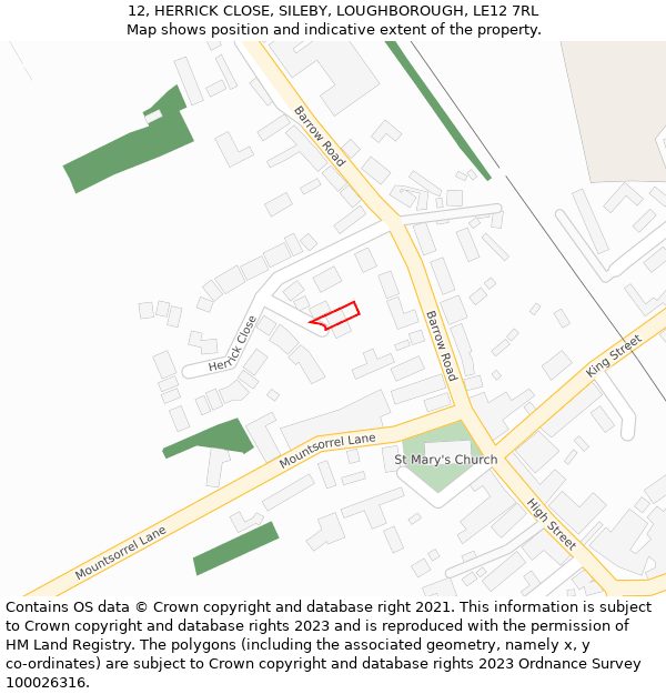 12, HERRICK CLOSE, SILEBY, LOUGHBOROUGH, LE12 7RL: Location map and indicative extent of plot
