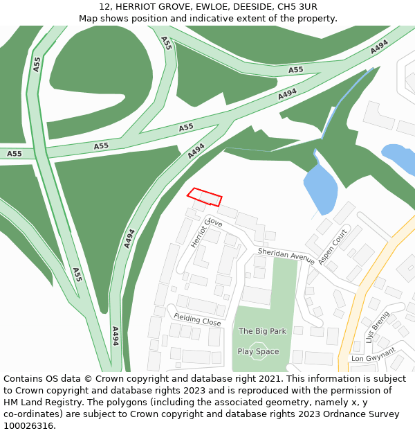 12, HERRIOT GROVE, EWLOE, DEESIDE, CH5 3UR: Location map and indicative extent of plot