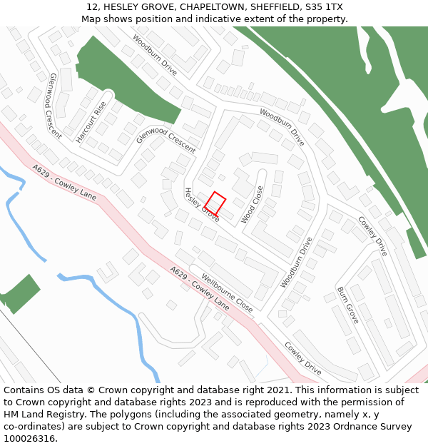 12, HESLEY GROVE, CHAPELTOWN, SHEFFIELD, S35 1TX: Location map and indicative extent of plot