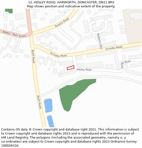 12, HESLEY ROAD, HARWORTH, DONCASTER, DN11 8RX: Location map and indicative extent of plot