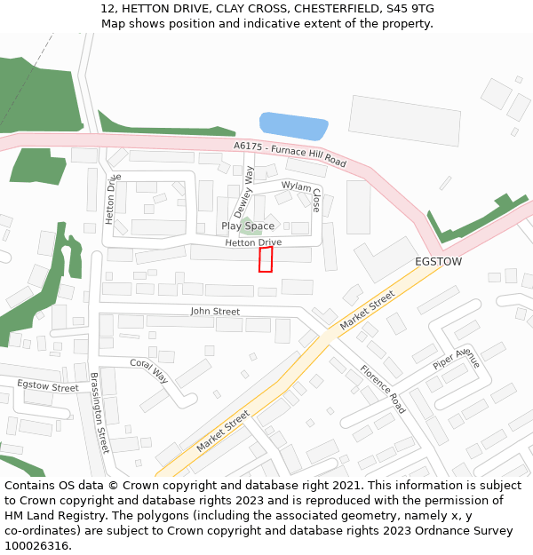 12, HETTON DRIVE, CLAY CROSS, CHESTERFIELD, S45 9TG: Location map and indicative extent of plot