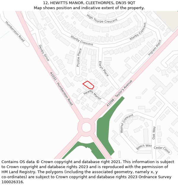 12, HEWITTS MANOR, CLEETHORPES, DN35 9QT: Location map and indicative extent of plot
