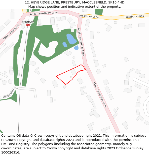 12, HEYBRIDGE LANE, PRESTBURY, MACCLESFIELD, SK10 4HD: Location map and indicative extent of plot