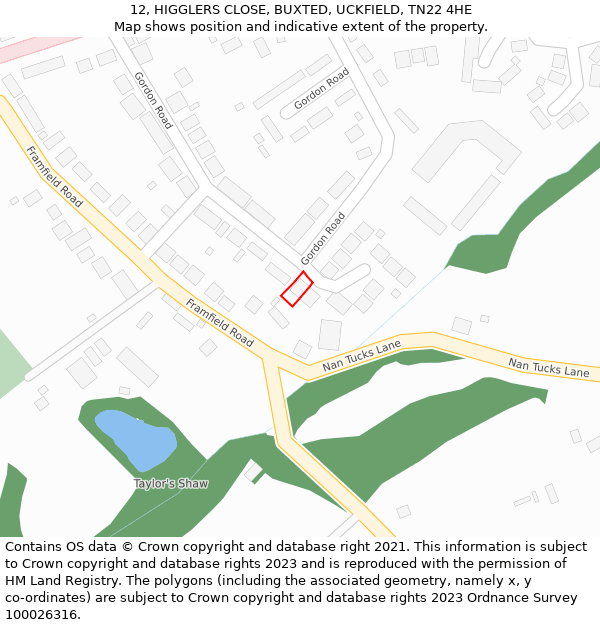 12, HIGGLERS CLOSE, BUXTED, UCKFIELD, TN22 4HE: Location map and indicative extent of plot