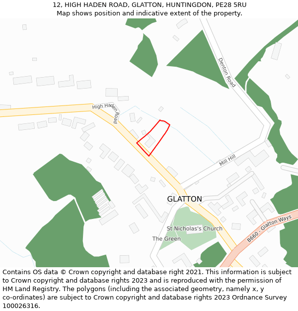 12, HIGH HADEN ROAD, GLATTON, HUNTINGDON, PE28 5RU: Location map and indicative extent of plot