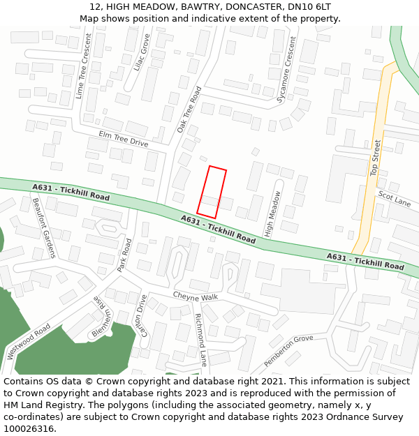 12, HIGH MEADOW, BAWTRY, DONCASTER, DN10 6LT: Location map and indicative extent of plot