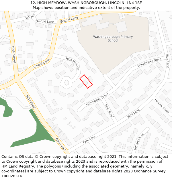 12, HIGH MEADOW, WASHINGBOROUGH, LINCOLN, LN4 1SE: Location map and indicative extent of plot