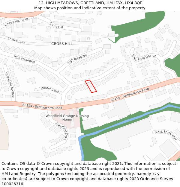 12, HIGH MEADOWS, GREETLAND, HALIFAX, HX4 8QF: Location map and indicative extent of plot