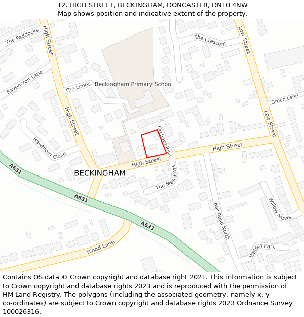 12, HIGH STREET, BECKINGHAM, DONCASTER, DN10 4NW: Location map and indicative extent of plot