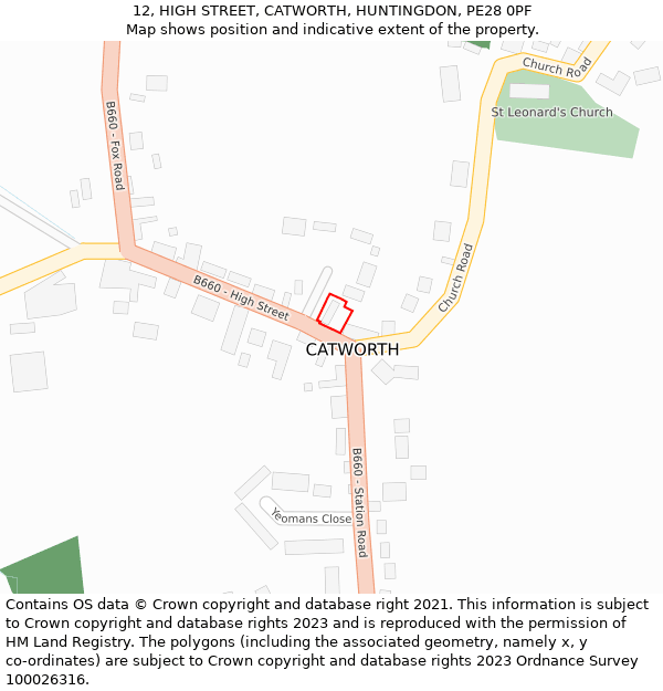 12, HIGH STREET, CATWORTH, HUNTINGDON, PE28 0PF: Location map and indicative extent of plot