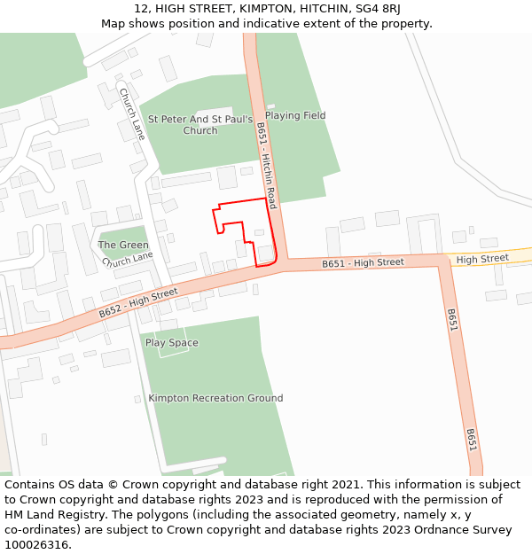 12, HIGH STREET, KIMPTON, HITCHIN, SG4 8RJ: Location map and indicative extent of plot