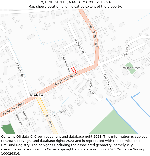 12, HIGH STREET, MANEA, MARCH, PE15 0JA: Location map and indicative extent of plot