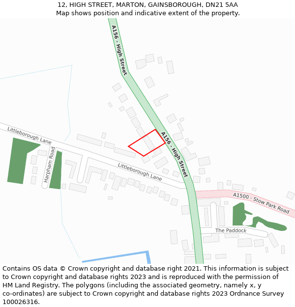 12, HIGH STREET, MARTON, GAINSBOROUGH, DN21 5AA: Location map and indicative extent of plot