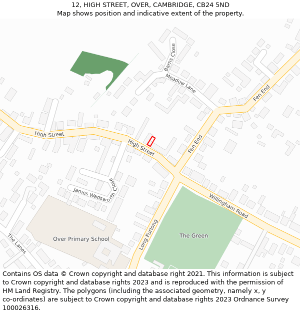 12, HIGH STREET, OVER, CAMBRIDGE, CB24 5ND: Location map and indicative extent of plot