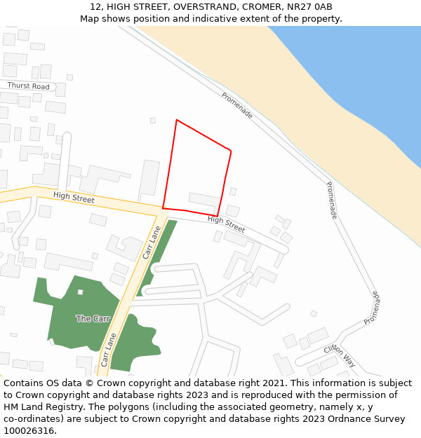 12, HIGH STREET, OVERSTRAND, CROMER, NR27 0AB: Location map and indicative extent of plot