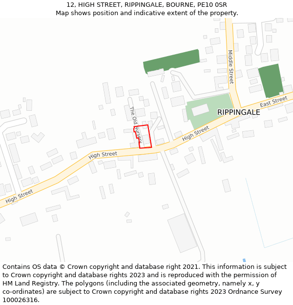 12, HIGH STREET, RIPPINGALE, BOURNE, PE10 0SR: Location map and indicative extent of plot