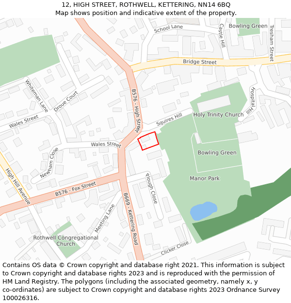12, HIGH STREET, ROTHWELL, KETTERING, NN14 6BQ: Location map and indicative extent of plot