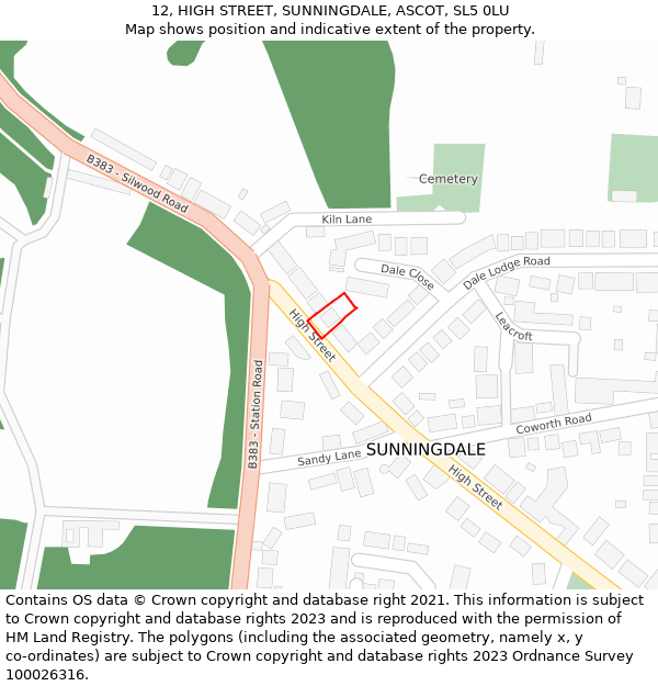 12, HIGH STREET, SUNNINGDALE, ASCOT, SL5 0LU: Location map and indicative extent of plot