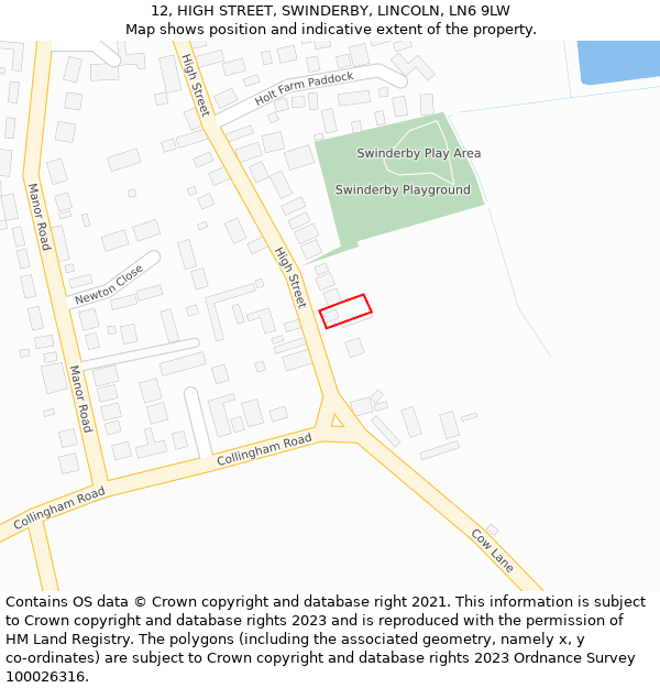 12, HIGH STREET, SWINDERBY, LINCOLN, LN6 9LW: Location map and indicative extent of plot