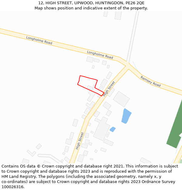 12, HIGH STREET, UPWOOD, HUNTINGDON, PE26 2QE: Location map and indicative extent of plot