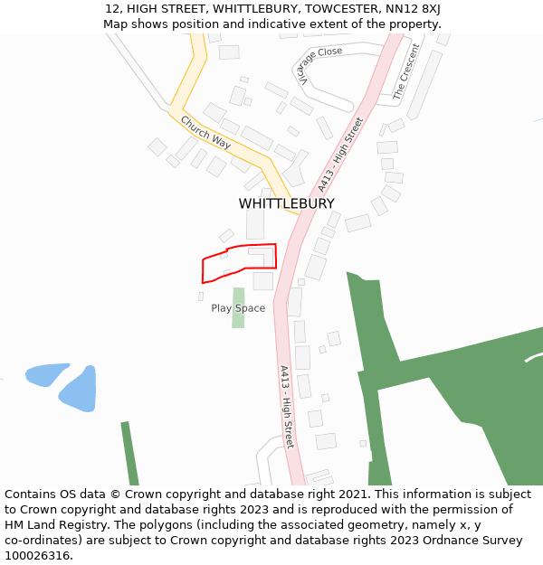 12, HIGH STREET, WHITTLEBURY, TOWCESTER, NN12 8XJ: Location map and indicative extent of plot