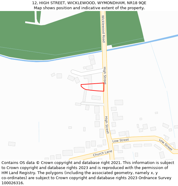 12, HIGH STREET, WICKLEWOOD, WYMONDHAM, NR18 9QE: Location map and indicative extent of plot