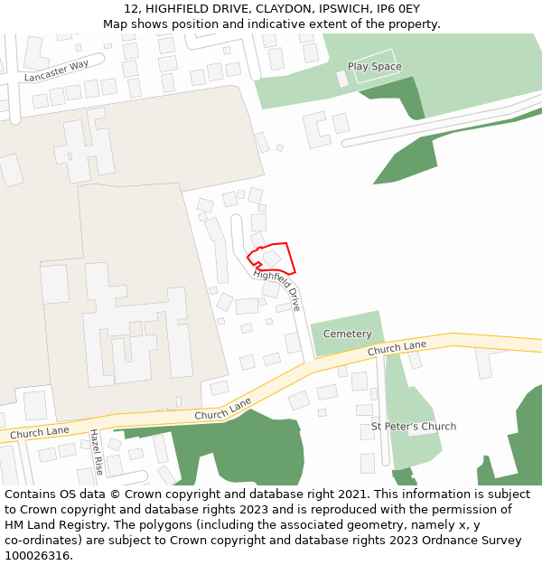 12, HIGHFIELD DRIVE, CLAYDON, IPSWICH, IP6 0EY: Location map and indicative extent of plot