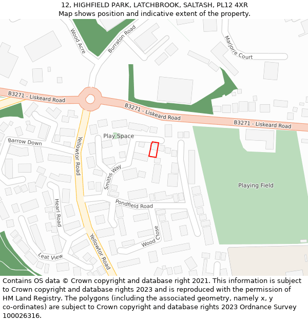 12, HIGHFIELD PARK, LATCHBROOK, SALTASH, PL12 4XR: Location map and indicative extent of plot