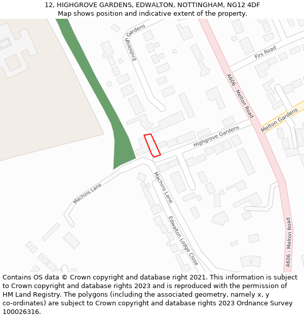 12, HIGHGROVE GARDENS, EDWALTON, NOTTINGHAM, NG12 4DF: Location map and indicative extent of plot