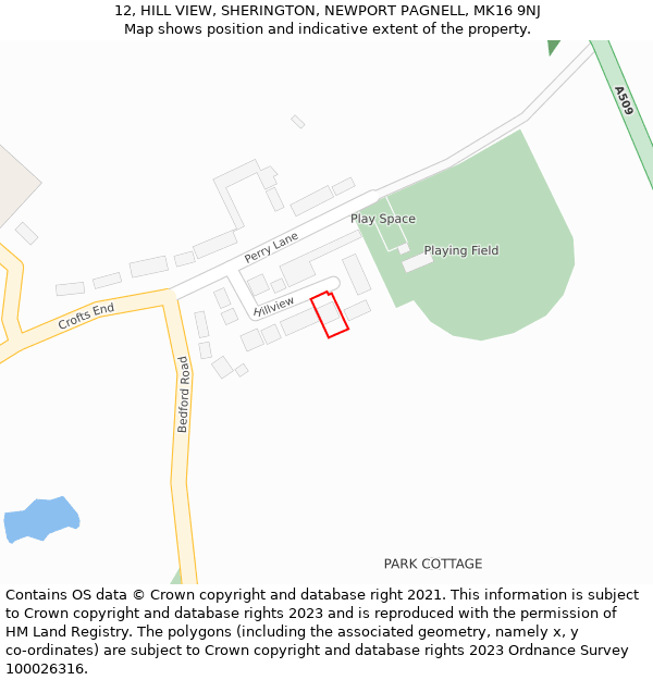 12, HILL VIEW, SHERINGTON, NEWPORT PAGNELL, MK16 9NJ: Location map and indicative extent of plot