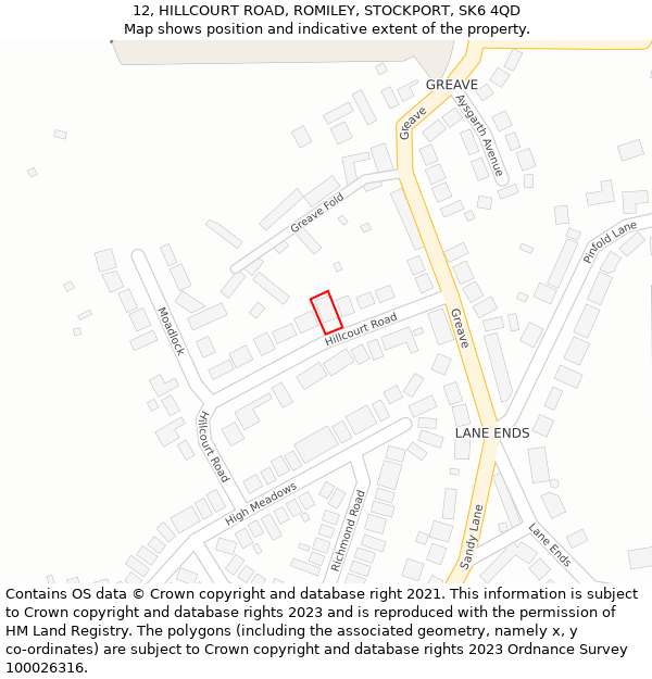 12, HILLCOURT ROAD, ROMILEY, STOCKPORT, SK6 4QD: Location map and indicative extent of plot