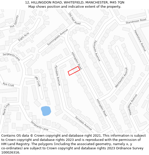12, HILLINGDON ROAD, WHITEFIELD, MANCHESTER, M45 7QN: Location map and indicative extent of plot