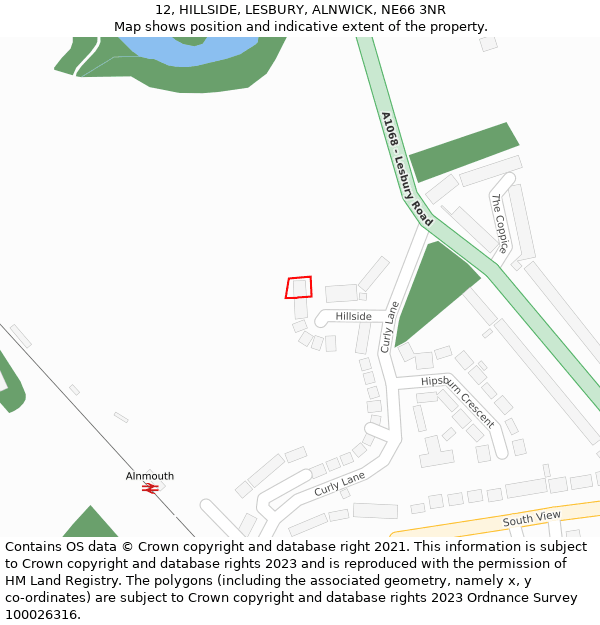 12, HILLSIDE, LESBURY, ALNWICK, NE66 3NR: Location map and indicative extent of plot