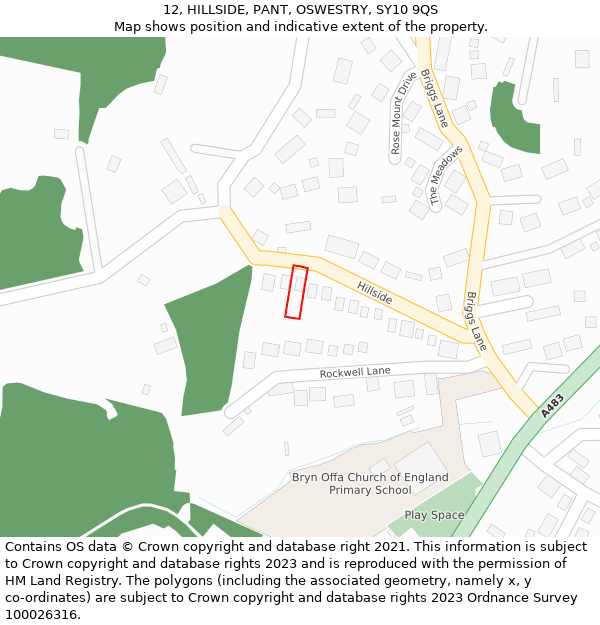 12, HILLSIDE, PANT, OSWESTRY, SY10 9QS: Location map and indicative extent of plot