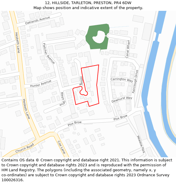12, HILLSIDE, TARLETON, PRESTON, PR4 6DW: Location map and indicative extent of plot