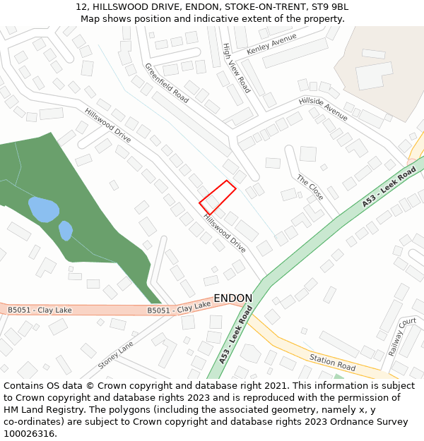 12, HILLSWOOD DRIVE, ENDON, STOKE-ON-TRENT, ST9 9BL: Location map and indicative extent of plot