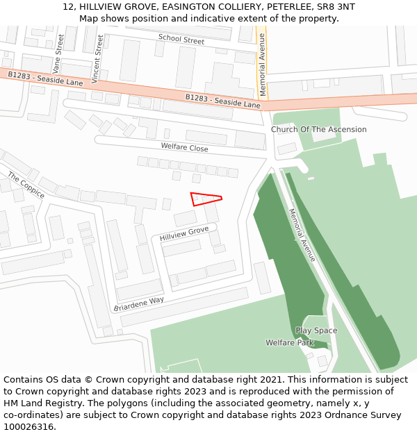 12, HILLVIEW GROVE, EASINGTON COLLIERY, PETERLEE, SR8 3NT: Location map and indicative extent of plot